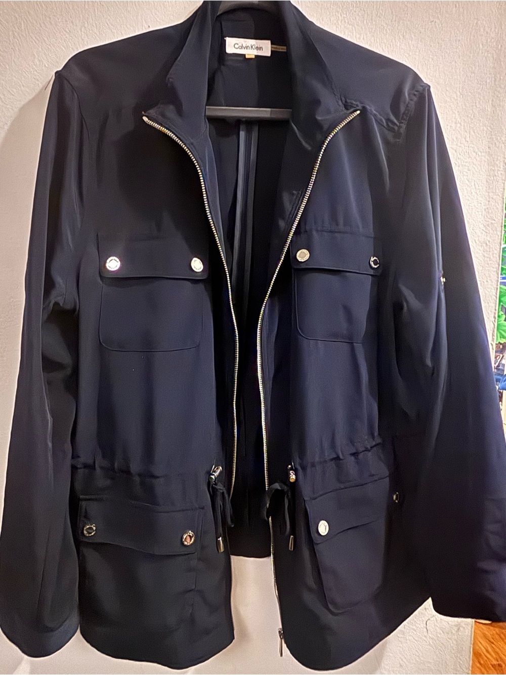 Calvin Klein Women's Dark Navy Utility Jacket with Silver Hardware